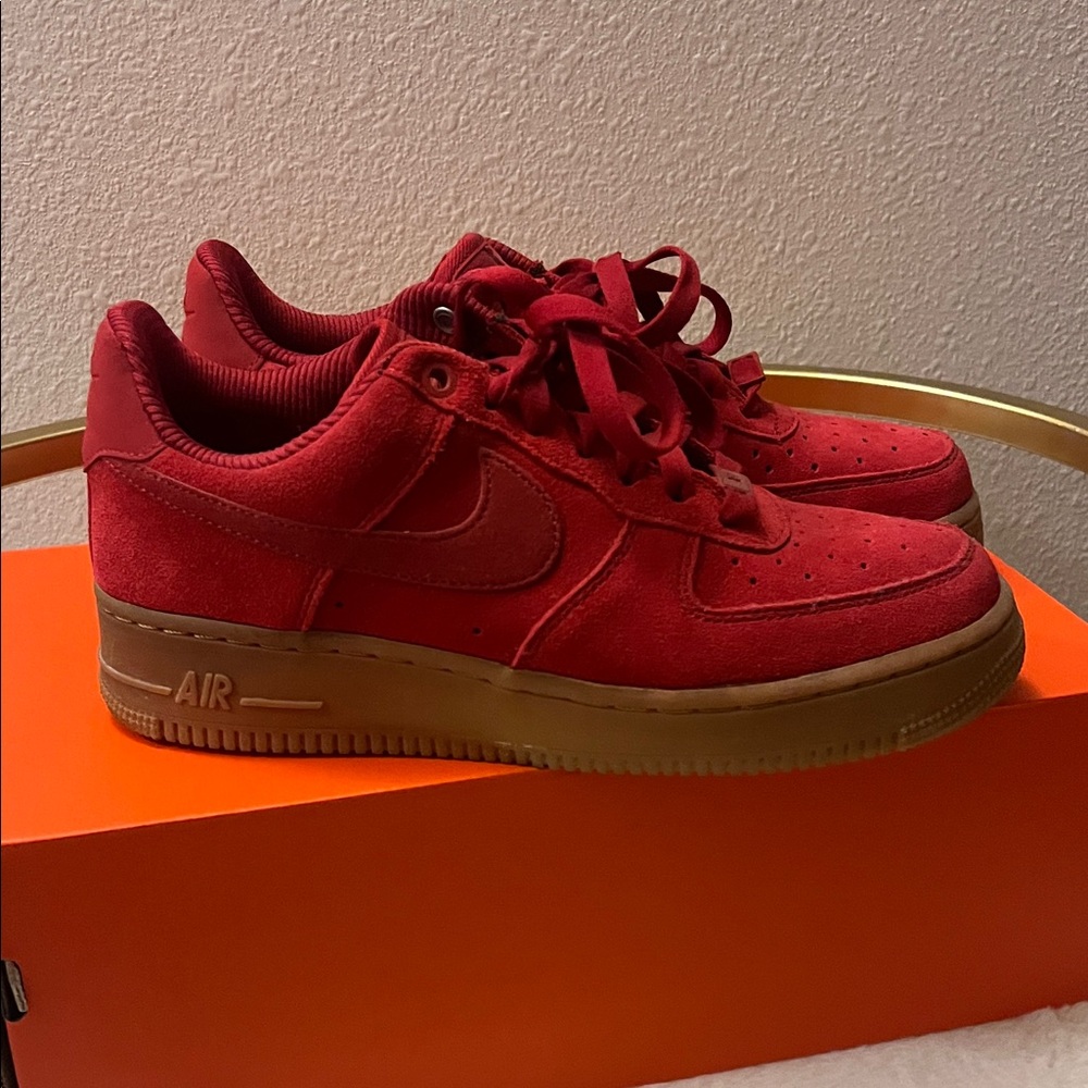 Nike Red suede Air Force 1 Sneakers with Gum Sole